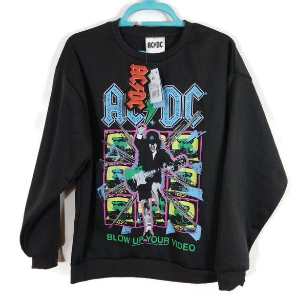 AC/DC Women's Blow Up Your Video Rock Graphic Print Sweatshirt Dark Gray Size XS - Picture 1 of 10